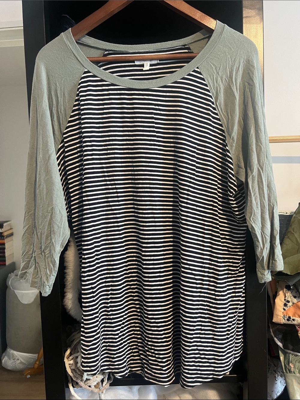 Striped Tee with Sage Green Sleeves